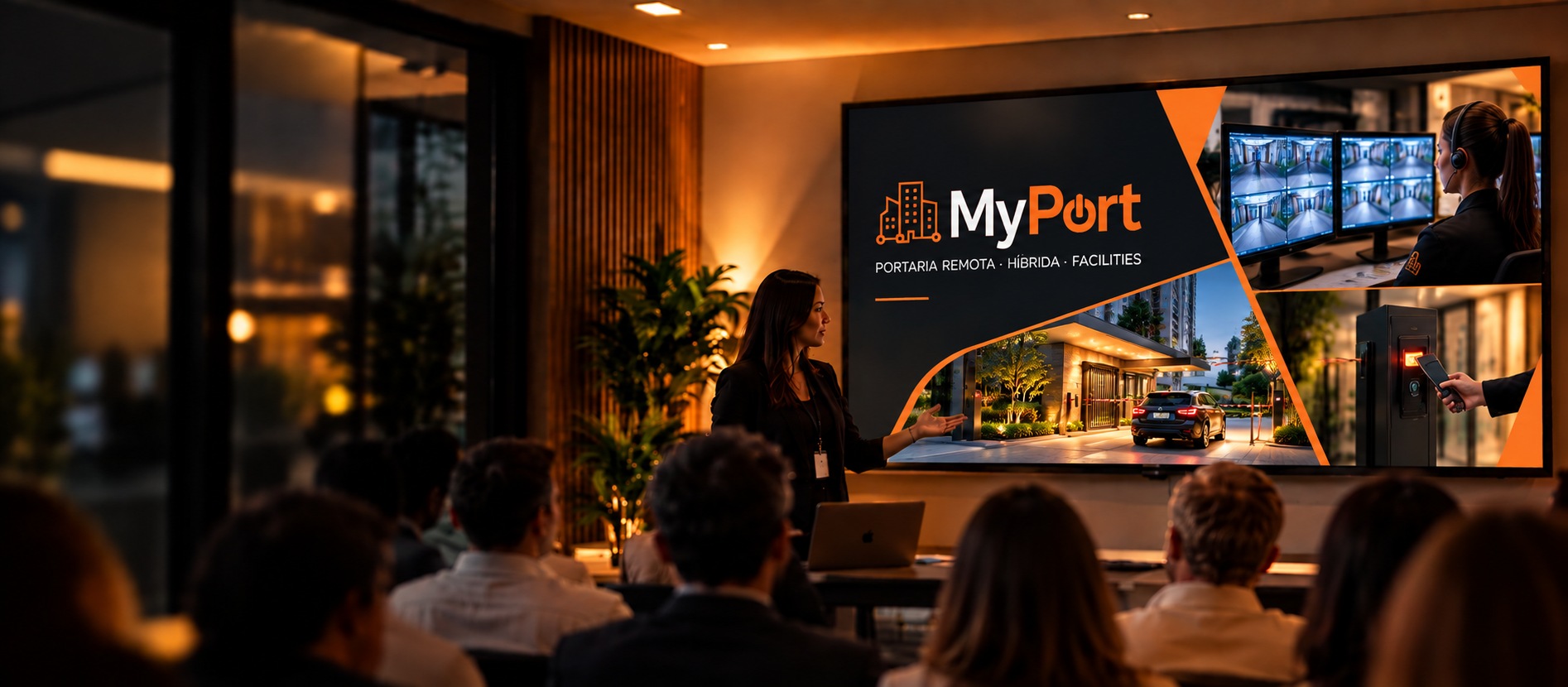 Imagem ilustrativa de apresentação da MyPort para participantes de uma assembleia