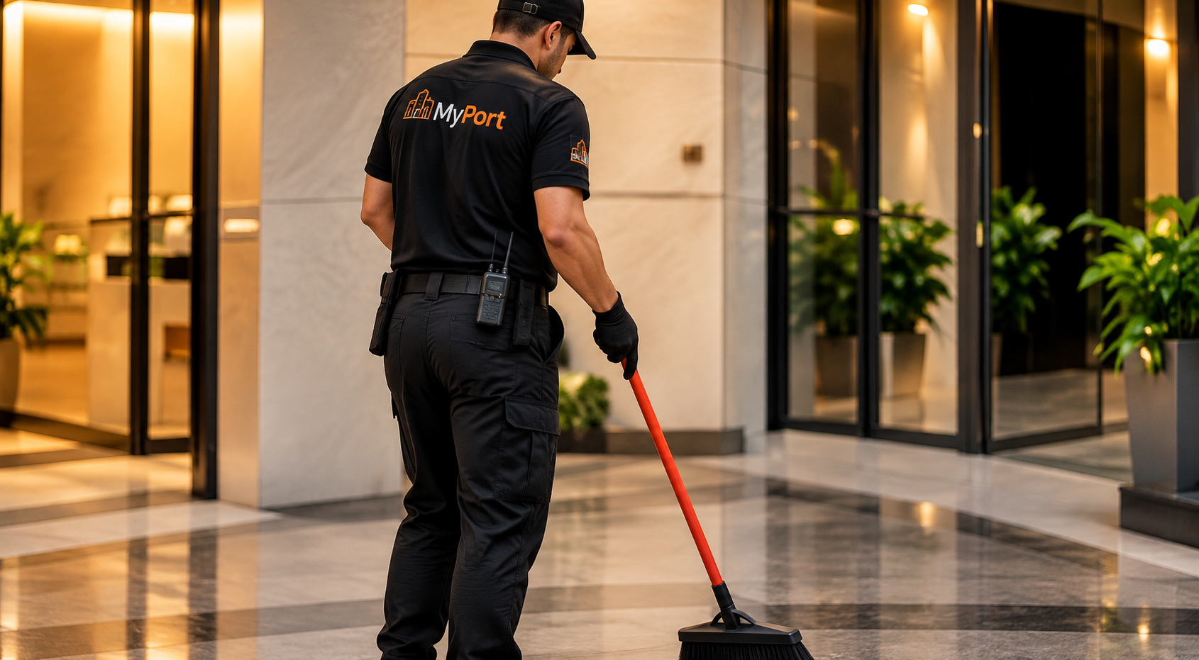 Fotografia ilustrativa de limpeza e conservação em ambiente condominial