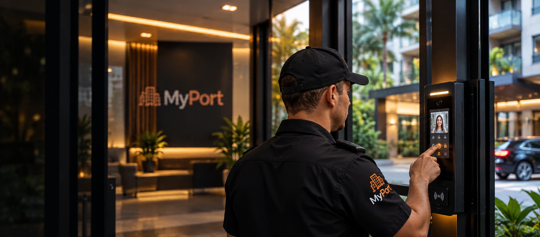 Imagem ilustrativa de porteiro utilizando o controle de acesso MyPort